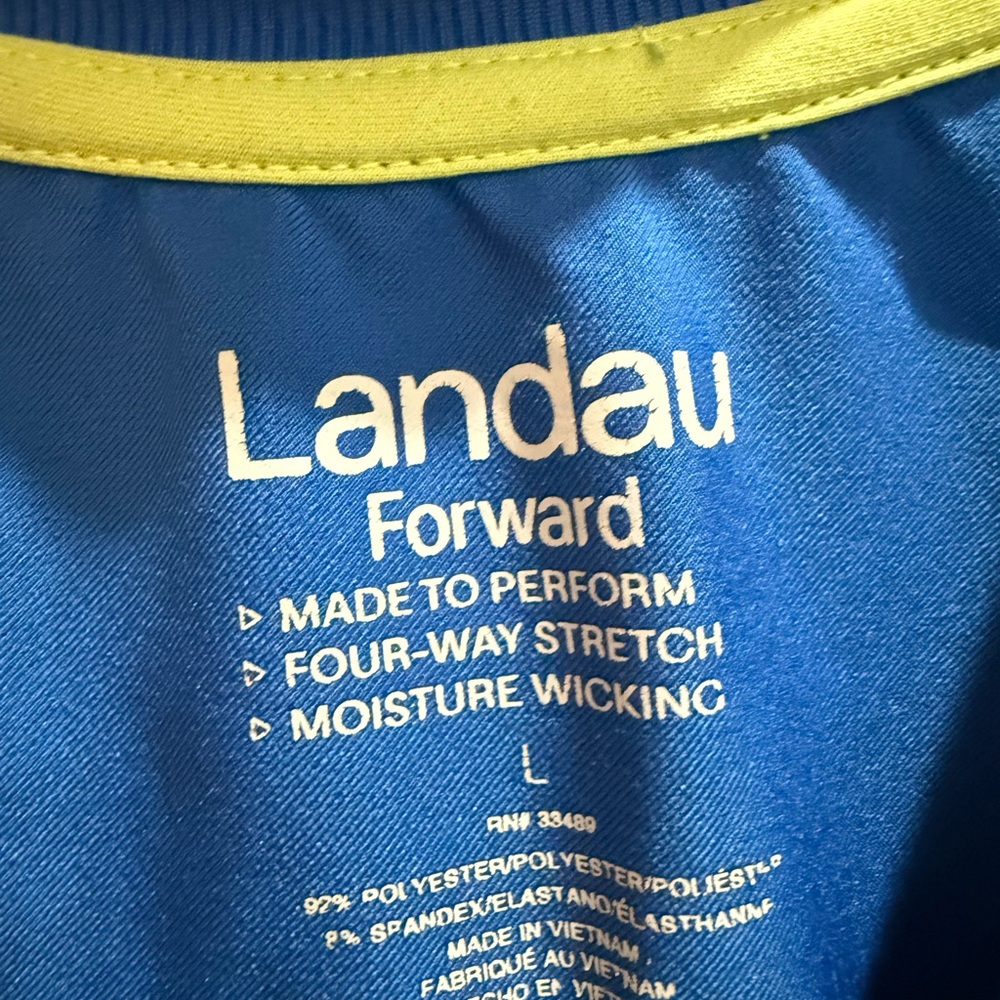 Landau Blue and Yellow Performance Scrub Top